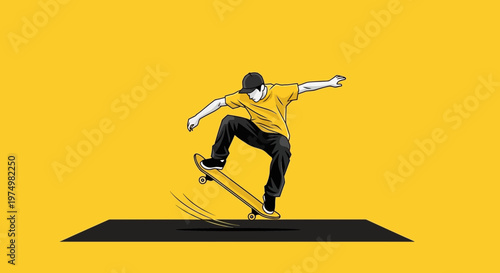Dynamic Skater Performing A Trick Against Bright Yellow Background
