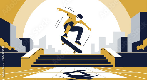 Dynamic Skateboarder Performing A Jump In Urban Environment