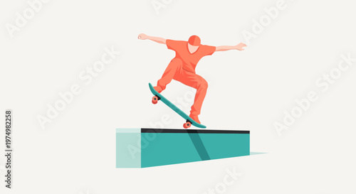 Dynamic Skater Performing A Trick On A Ramp In A Stylized Illustration