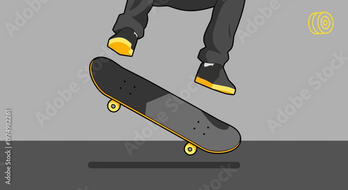 Dynamic Skateboarder Performing A Mid-Air Trick With Bold Graphics