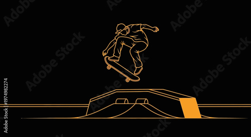 Dynamic Skater Performing Aerial Jump Over Ramp Silhouette Art