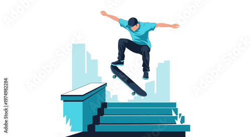 Dynamic Skater Performing A Trick Over Urban Steps