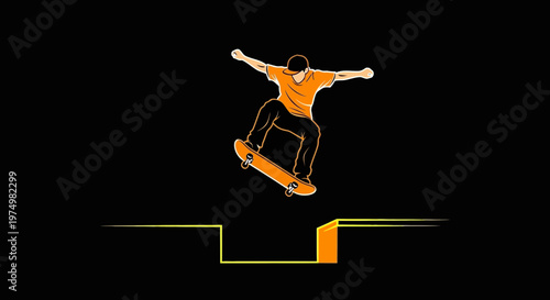 Dynamic Skater Performing Aerial Trick Against Stark Black Background