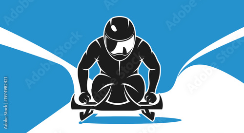 Dynamic Skeleton Athlete Speeding Down Abstract Snowy Track Graphic