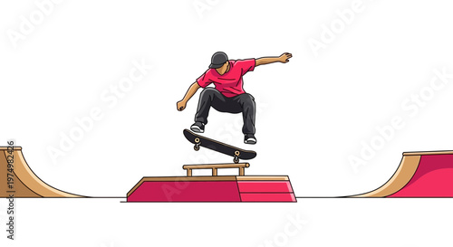 Dynamic Skateboarder Performing Aerial Trick Over Ramp Structure