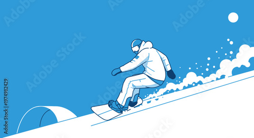Dynamic Snowboarder Carving Down a Crisp Snowy Slope