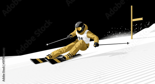 Dynamic Ski Racer Descends Snowy Slopes With Intensity and Speed