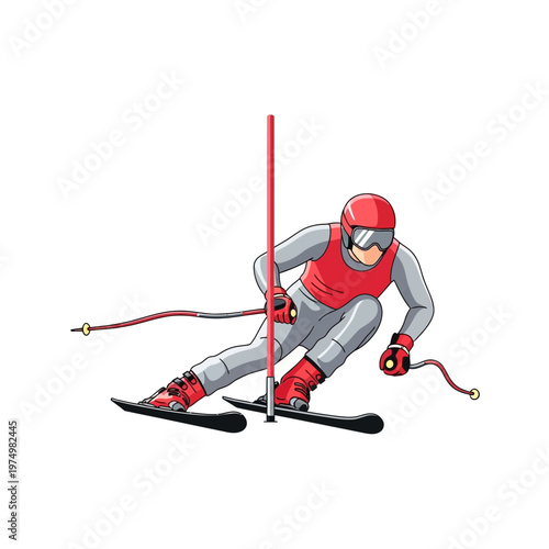 Dynamic Ski Racer Navigates Slalom Course With Precision And Speed