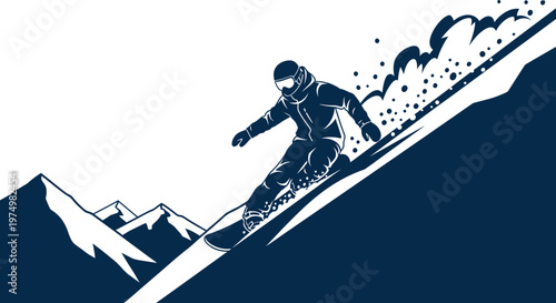 Dynamic Snowboarder Carving Down a Mountain Slope