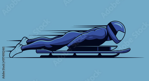 Dynamic Skeleton Athlete Accelerating Downhill Winter Sport Illustration