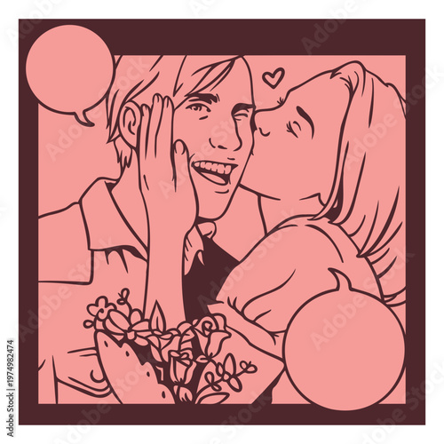 Romantic couple vintage comic pannel