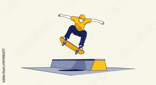 Dynamic Skateboarder Performing Aerial Trick Over Ramp