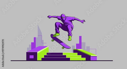 Dynamic Skateboarder Performing Aerial Trick Over Urban Elements