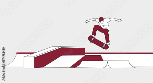 Dynamic Skateboarder Performing Aerial Trick Over Skatepark Ramps