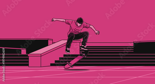 Dynamic Skateboarder Performing Mid-Air Trick In Urban Environment