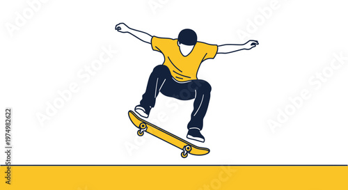 Dynamic Skateboarder Performing Mid-Air Trick with Bold Outline Style