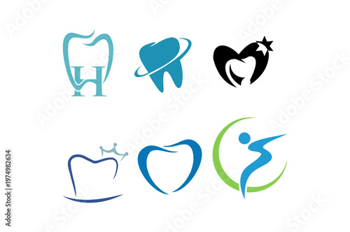 A collection of modern dental logos on a white background