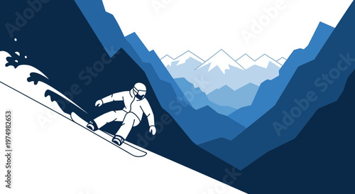 Dynamic Snowboarder Carving Down Majestic Mountain Slopes