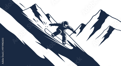 Dynamic Snowboarder Carving Down Snowy Mountain Peak Adventure