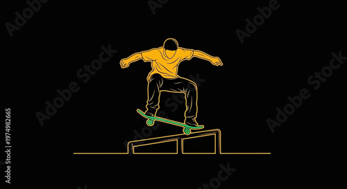 Dynamic Skateboarder Performing Trick on Rail