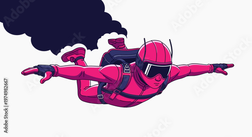 Dynamic Skydiver In Mid-Air With Vibrant Pink Suit And Dark Cloud