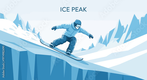 Dynamic Snowboarder Carving Down Snowy Mountain Slopes