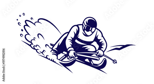 Dynamic Sledding Action Sport Athlete Speeding Down Snowy Slope