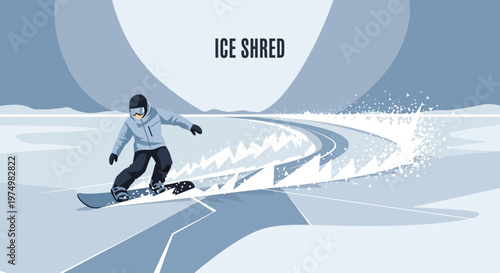 Dynamic Snowboarder Carving Snowy Trails In A Winter Landscape