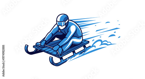 Dynamic Sledding Athlete Accelerating Downhill Winter Sport Action