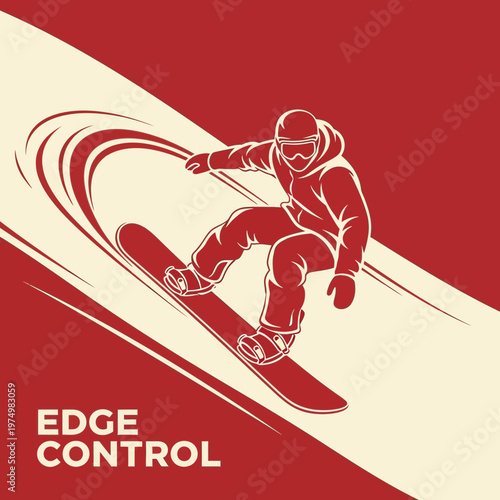 Dynamic Snowboarder Executes Sharp Turn on Snowy Slope