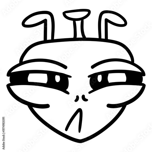 Cute squinting alien's head stroke
