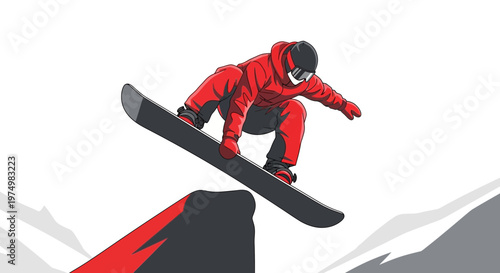 Dynamic Snowboarder In Mid-Air Jump Captures Thrill Of Winter Sports