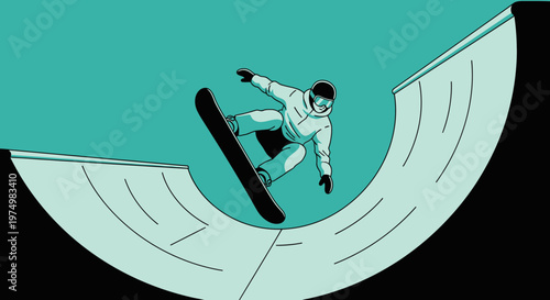 Dynamic Snowboarder Performing A Trick In A Halfpipe Action Shot