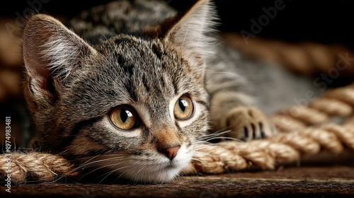 A curious kitten playing wi...