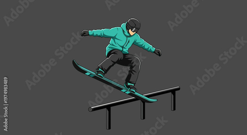 Dynamic Snowboarder Performs Aerial Trick On Rail