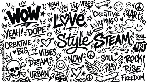 Urban style vector graphic illustration with creative typography and doodles