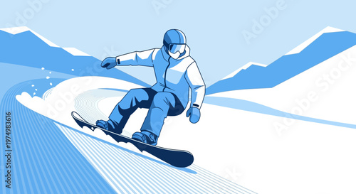 Dynamic Snowboarding Action Dynamic Descent Down Snowy Mountain Slope