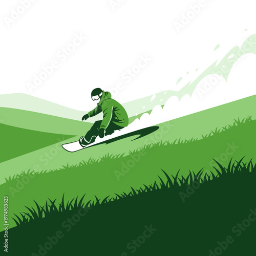 Dynamic Snowboarding Action Dynamic Green Hillside Sports Adventure
