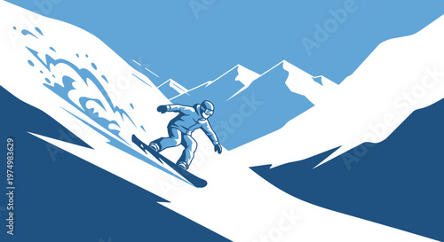 Dynamic Snowboarding Action In A Mountainous Landscape