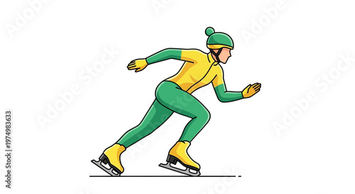 Dynamic Speed Skater Athlete In Full Motion On Ice Track Minimalist Style