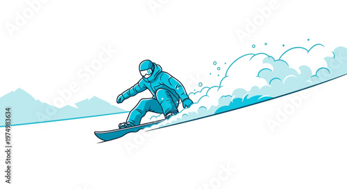 Dynamic Snowboarding Action Illustration On Snowy Slope