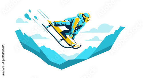 Dynamic Snowboarding Action Graphic With Snowboarder Airborne Over Mountains