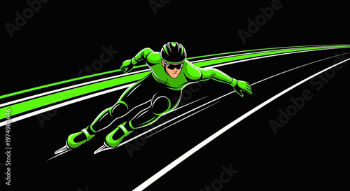Dynamic Speed Skater Blurs Past In A Neon Green Suit