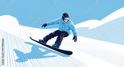 Dynamic Snowboarding Action On A Snowy Slope Vector Art