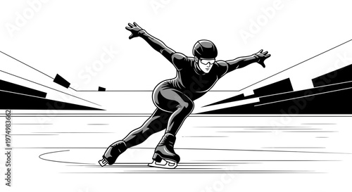 Dynamic Speed Skater in Action on the Ice Track