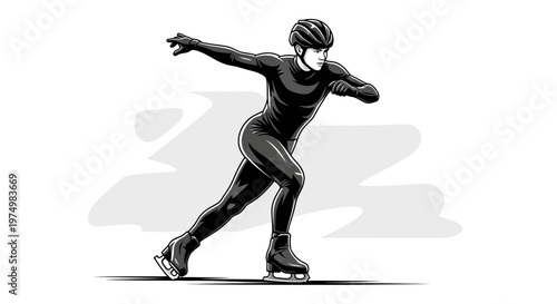 Dynamic Speed Skater In Motion Art Style Athlete On Ice