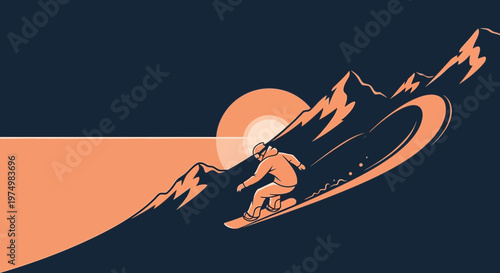 Dynamic Snowboarding Adventure Under a Mountain Sunrise