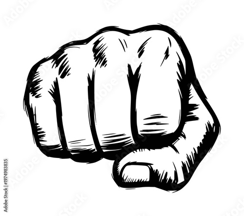 Black Ink Fist Punch White Background hand power