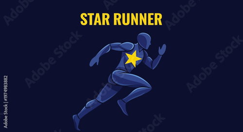 Dynamic Star Runner Athlete Silhouette Against Deep Blue Background