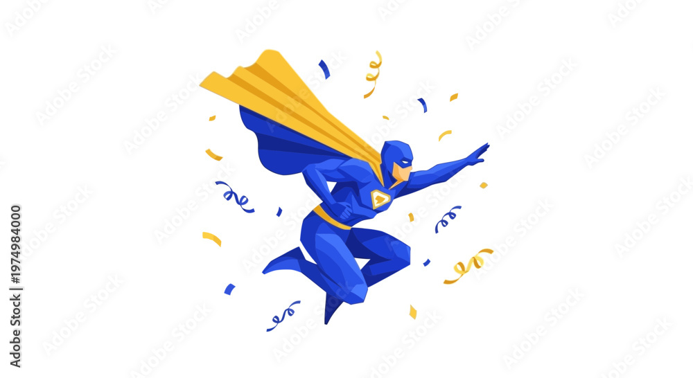 Obraz premium Dynamic Superhero Mid-Flight With Confetti Celebration